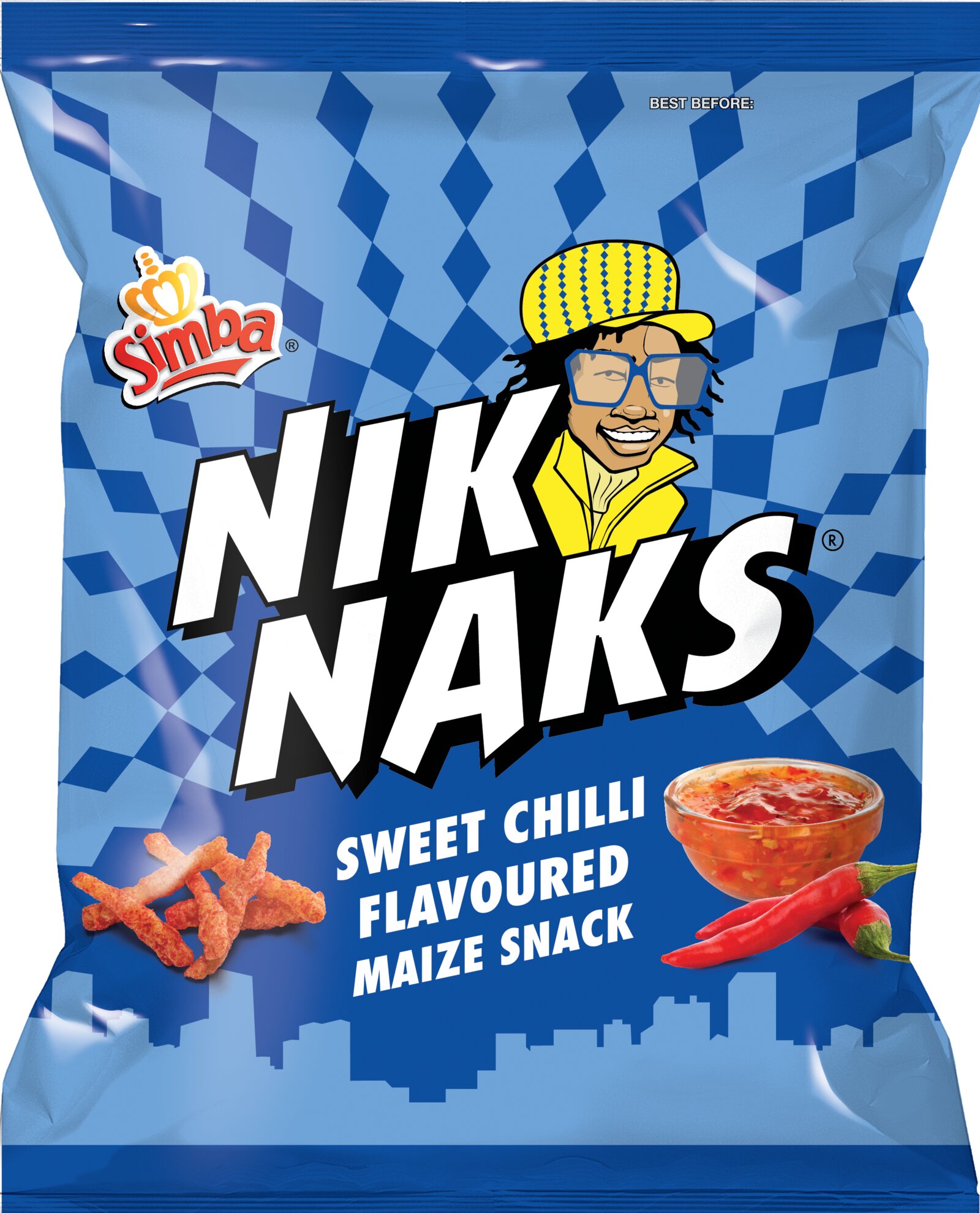 Nik Naks Sweet Chilli pack render on a plain background