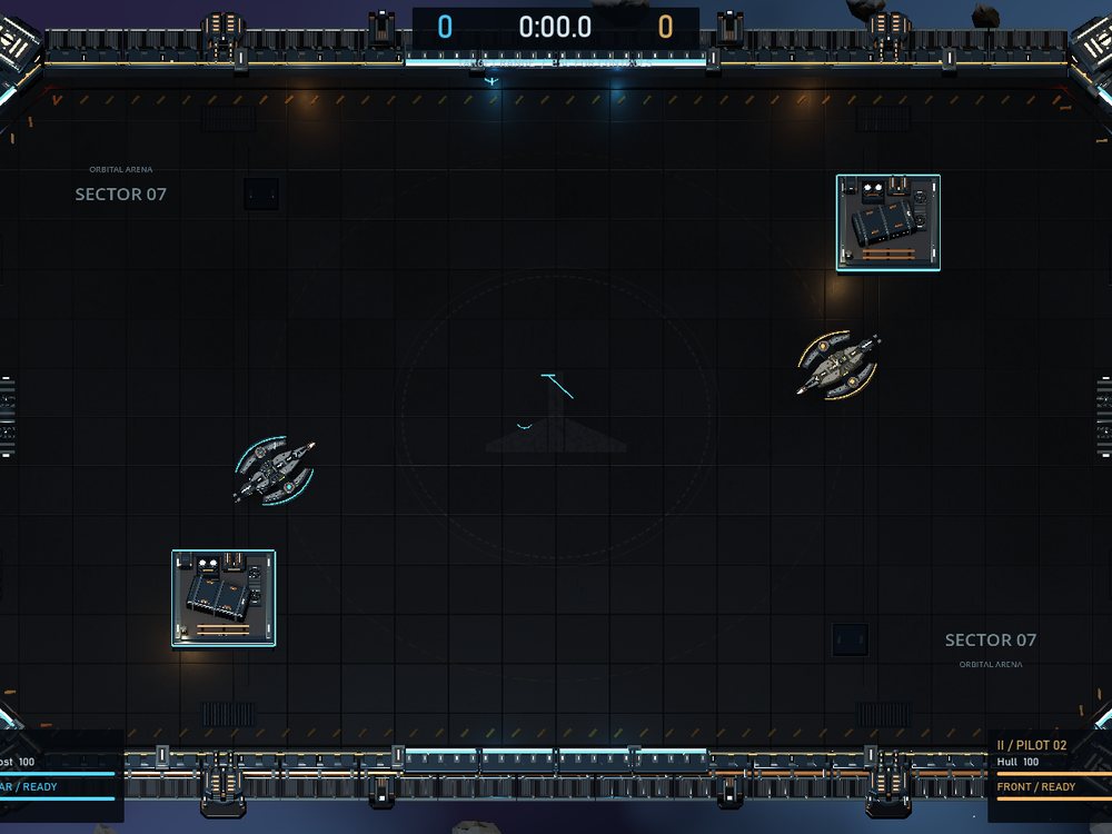 Spinforce: two ships duelling inside a neon-lit orbital arena