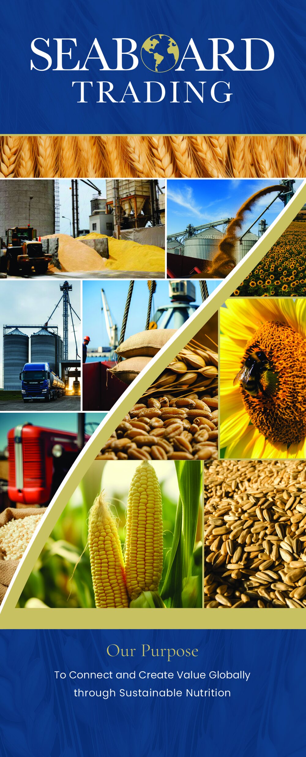 Seaboard Trading pull-up conference banner with a wheat and agriculture photo collage under the company mark