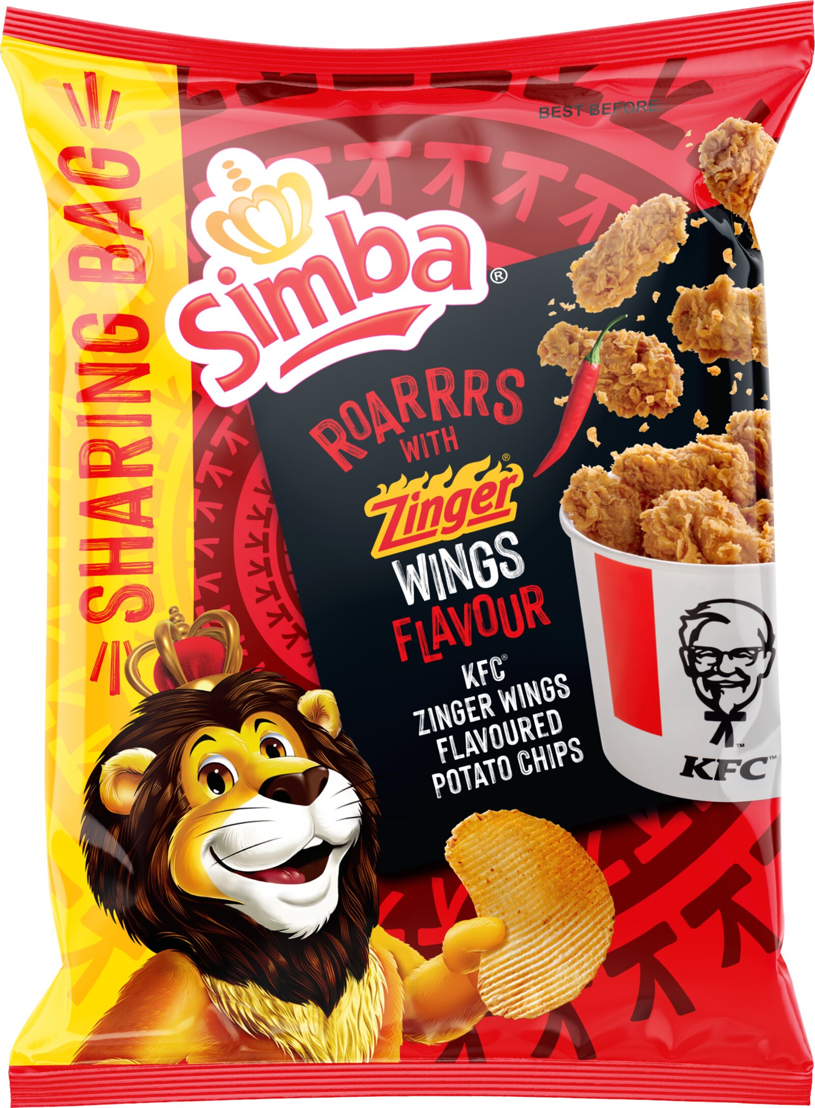 Simba Roarrrs KFC Zinger Wings flavour sharing bag pack render on a plain background